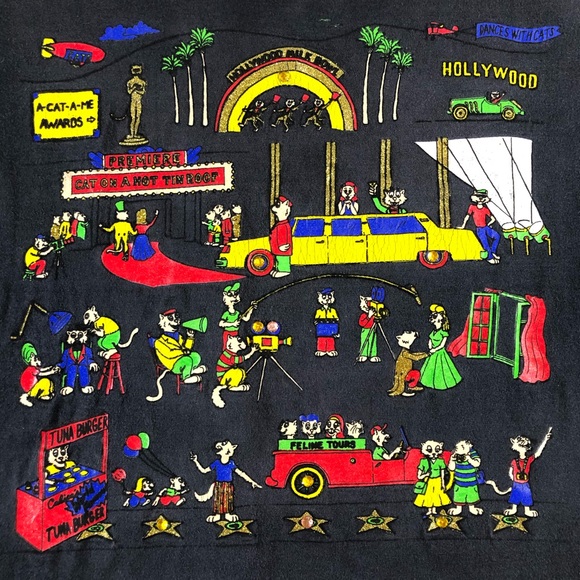 Hollywood Famous Cats Bowl Red Carpet Vintage Tee - Picture 3 of 14